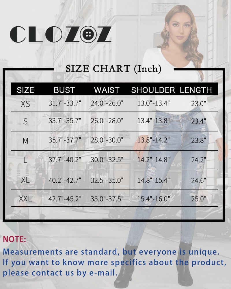 CLOZOZ Long Sleeve Shirts for Women Sexy V Neck Tops Fitted Tight T Shirts Basic Tee - Image 5